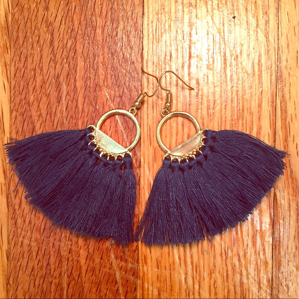 Statement Tassel Earrings, Navy
